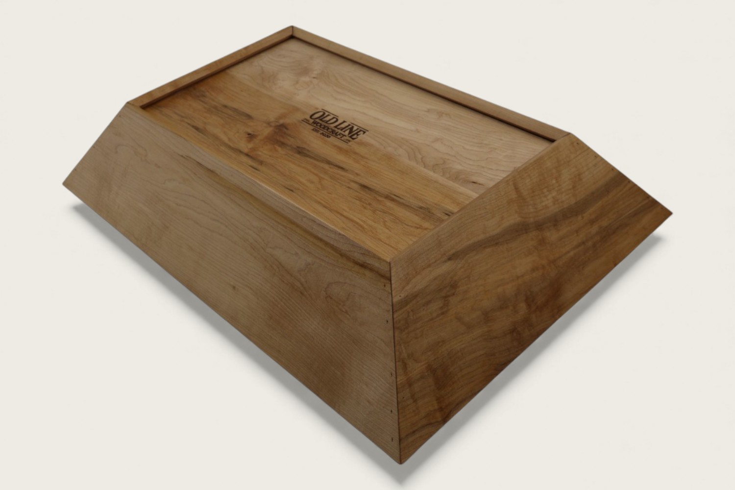 Maple catch-all bowl with light horizontal face grain, rectangular shape, and a natural tung oil finish.